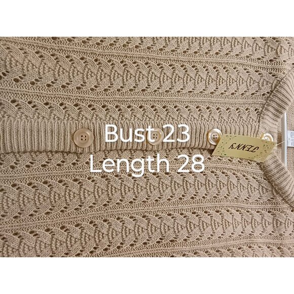 Jenny Womens 1X Beige Tan Acrylic Knit Cardigan Sweater Button Front & Pockets - Picture 4 of 8